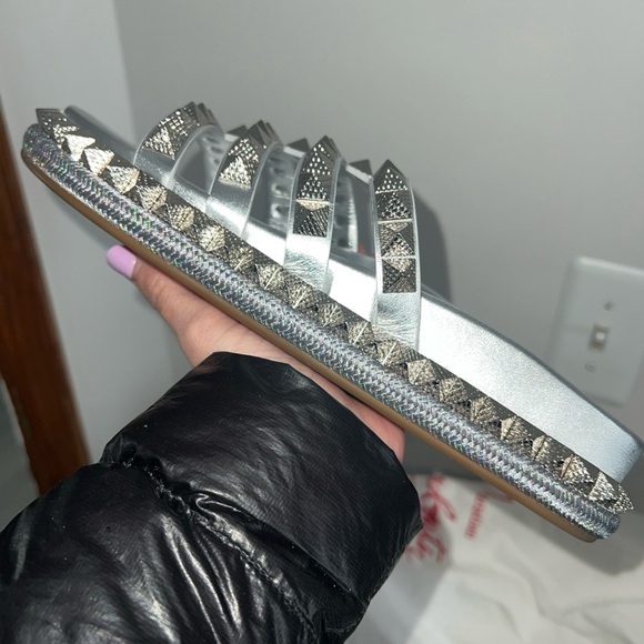 Christian Louboutin Silver Pyra Hallulia Flats - Picture 6 of 8